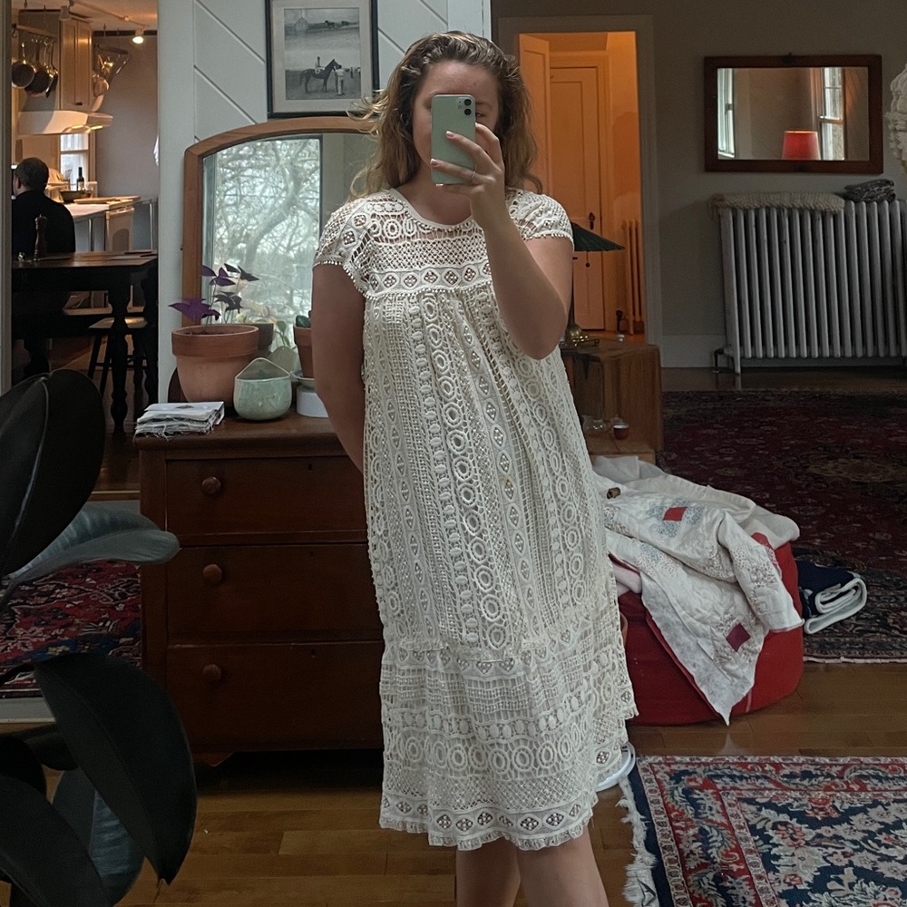 Anthropologie cream eyelet midi dress